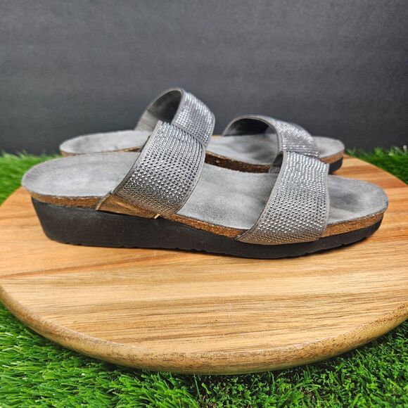 Naot Sheryl Sandals Womens 7 EU 38 Grey Leather Wedge Slide Comfort Adjustable - Picture 1 of 11